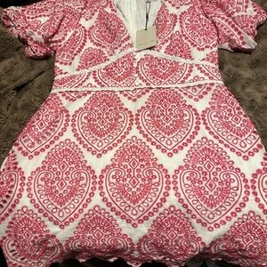 Adelyn Rae White and Pink Patterned Midi Dress